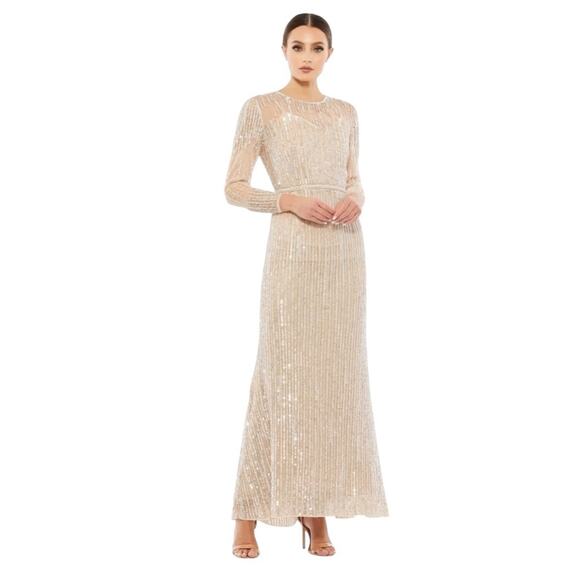 Mac Duggal Dress 93629 Rose Gold Long Sleeve Sequin Column Gown Size 6 - Picture 2 of 6